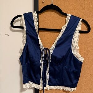 Isalis Blue Lace Trimmed Women's Top